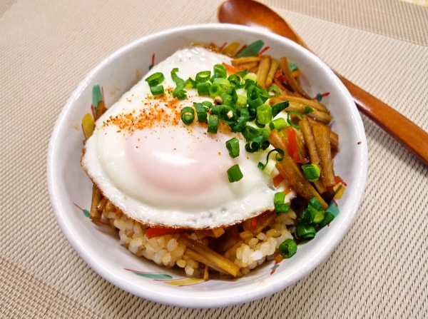 きんぴらと目玉焼きのヘルシー丼